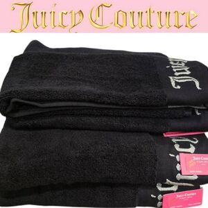 Juicy Couture Home Embrodried Signature Logo Bath & Hand Towel Set- Black/Silver